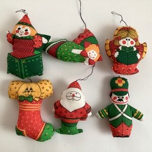 Lot of 6 Vtg Cut & Sew Plush Finished Christmas Ornaments Retro 1970’s